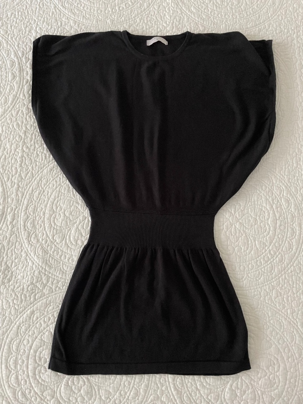 Giordano Black Knit Batwing Tunic Dress 100% Cotton Ribbed Drop Waist size S
